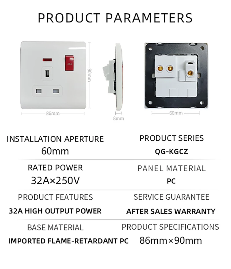 Herepow 32A Current Switch With UK Socket Kitchen Home Appliance Patch Board Multicontact Electrical Connection Plug Adapter