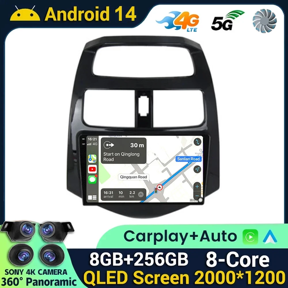 Android 14 Carplay Car Radio For Chevrolet Spark Beat Matiz Creative 2010 2011 2012 2013 2014 Navi GPS Multimedia Player Stereo