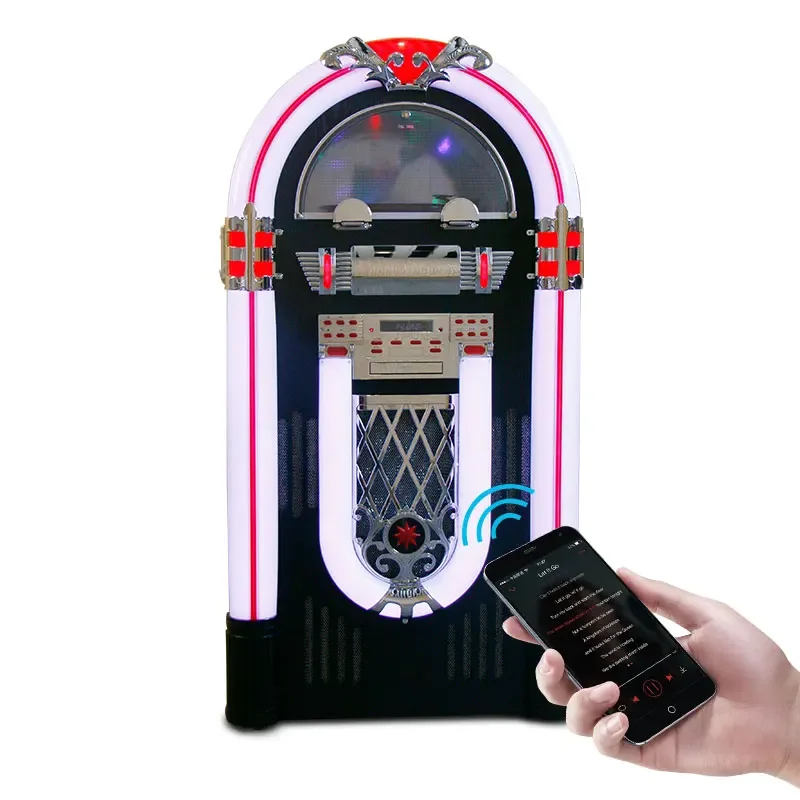 

Latest 2024 model Flashing light vinyl record lp turntable player FM Radio CD Player bt speaker jukebox machineretro