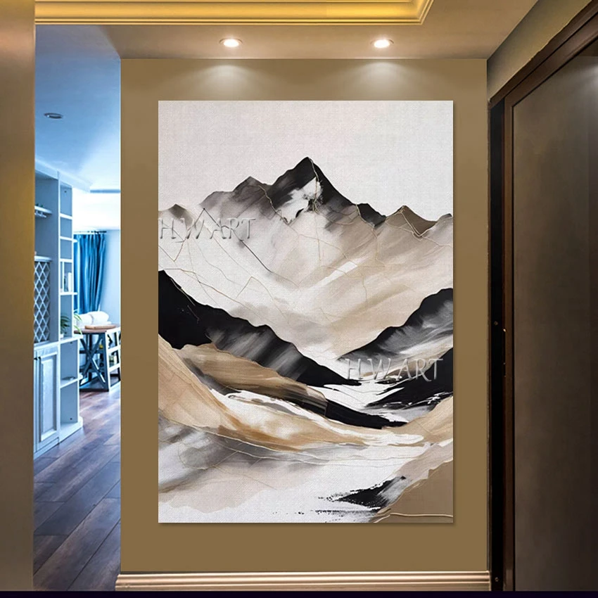 Modern Acrylic Decor, Canvas Handmade Oil Paintings, Natural Landscape Picture, Frameless, Abstract Art Mountain Textured Wall