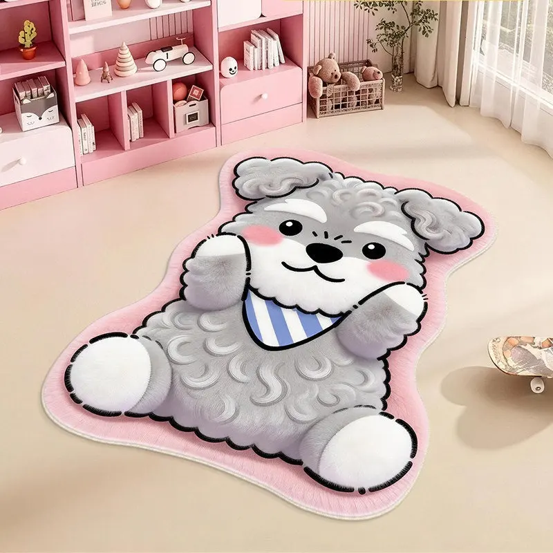 VIKAMA Cute Cartoon Gray Schnauzer Puppy Bath Rug, Soft Flannel Plush Non Slip Bath Mat, Washable Absorbent Kids Floor Mat Decor
