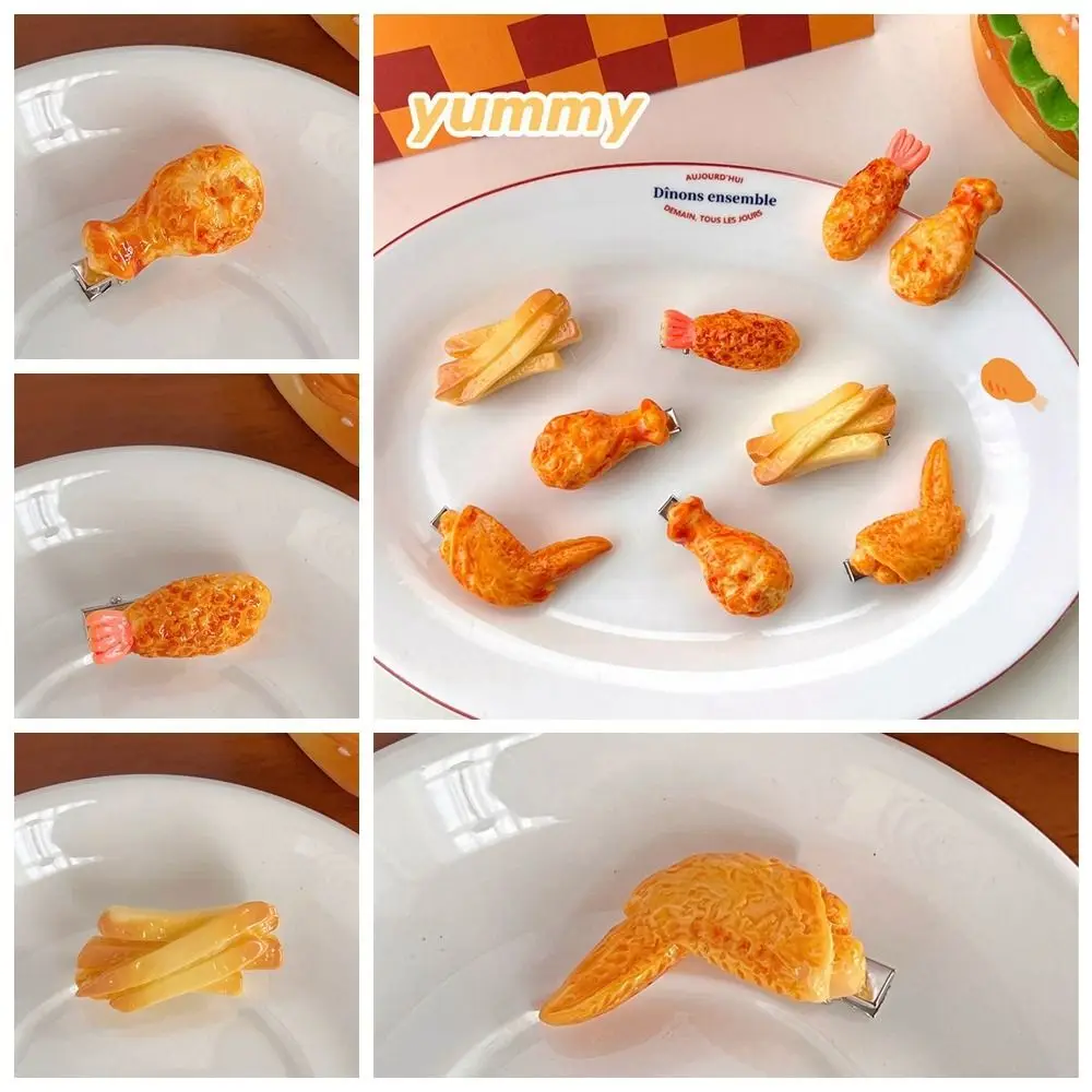 French Fries Simulated Food Hair Clip Fashion Geometry Fried Chicken Fake Food Hairpin Headwear Duckbill Clip Girls