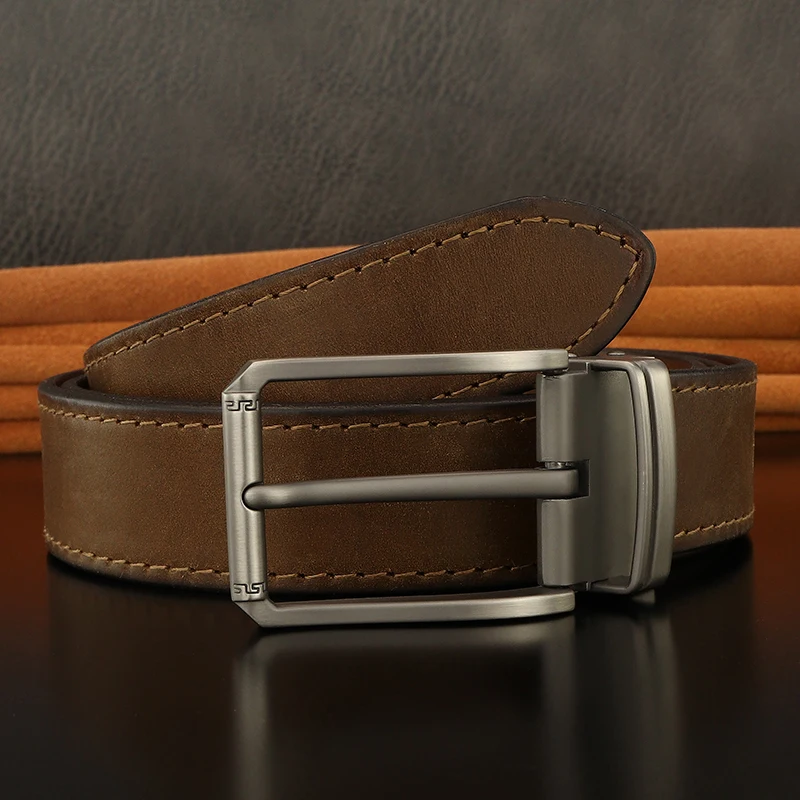 High Quality Designer Fashion Pin Buckle belts Men  Vintage Genuine Leather Luxury Brand Jeans Coffee Casual Ceinture Homme