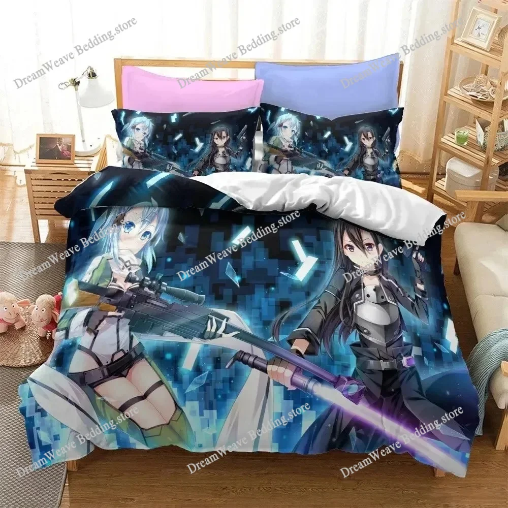 

Home Textile Cartoons Sword Art Online Cover Duvet Cover Pillow Case Boy Girl Polyester Bedding Set King Queen Twin Size