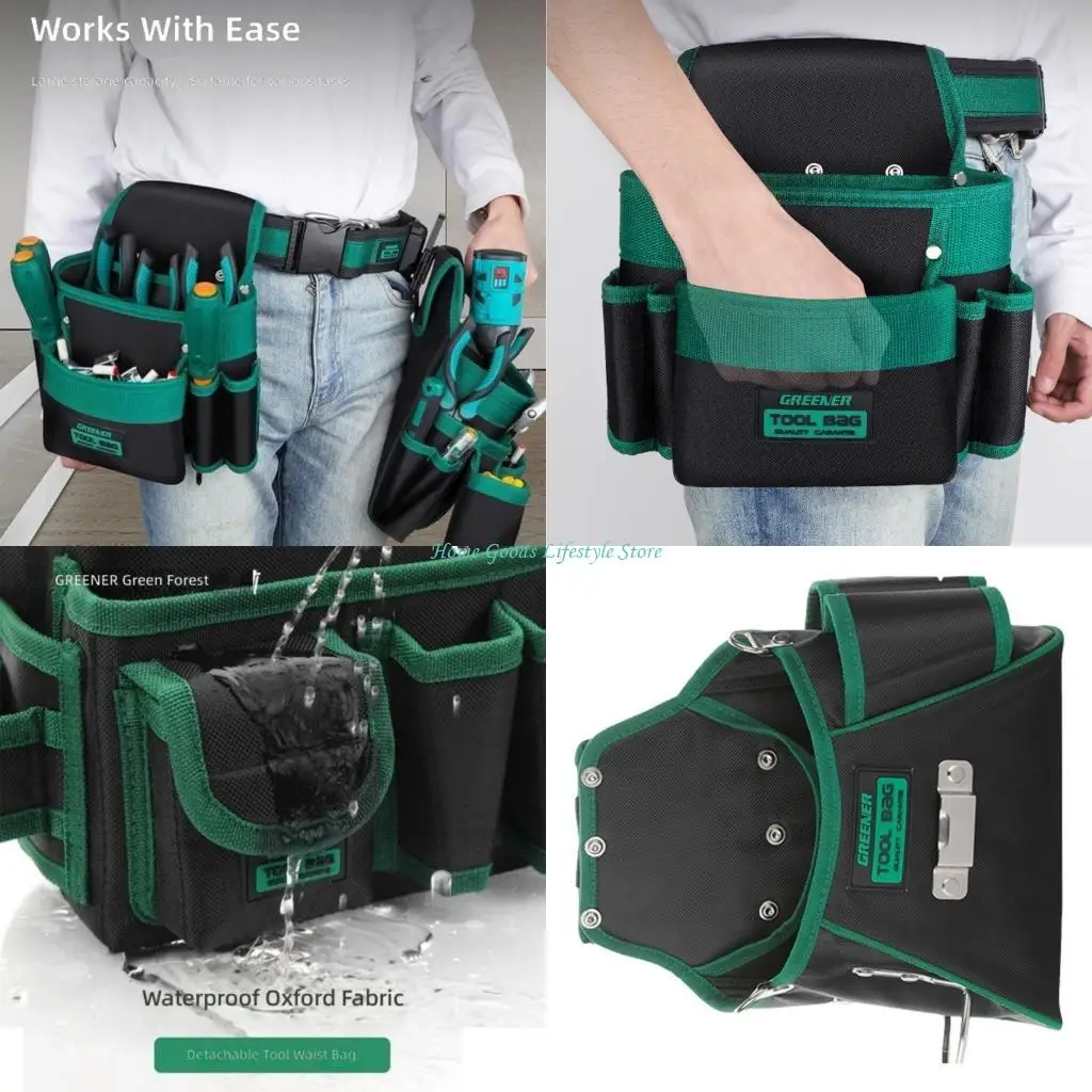 E74E Large Opening Easy Access Utility Waist Bag Container Woodworker Belt With Fastener And Reinforced Bottom
