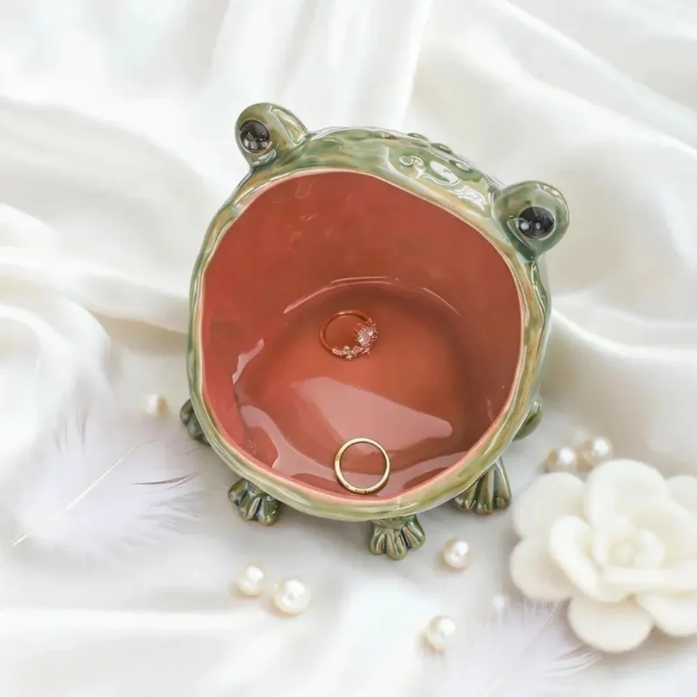 

Забавная керамическая тарелка-лягушка с большим ртом, многофункциональный поднос для украшений, ключница, настольное украшение