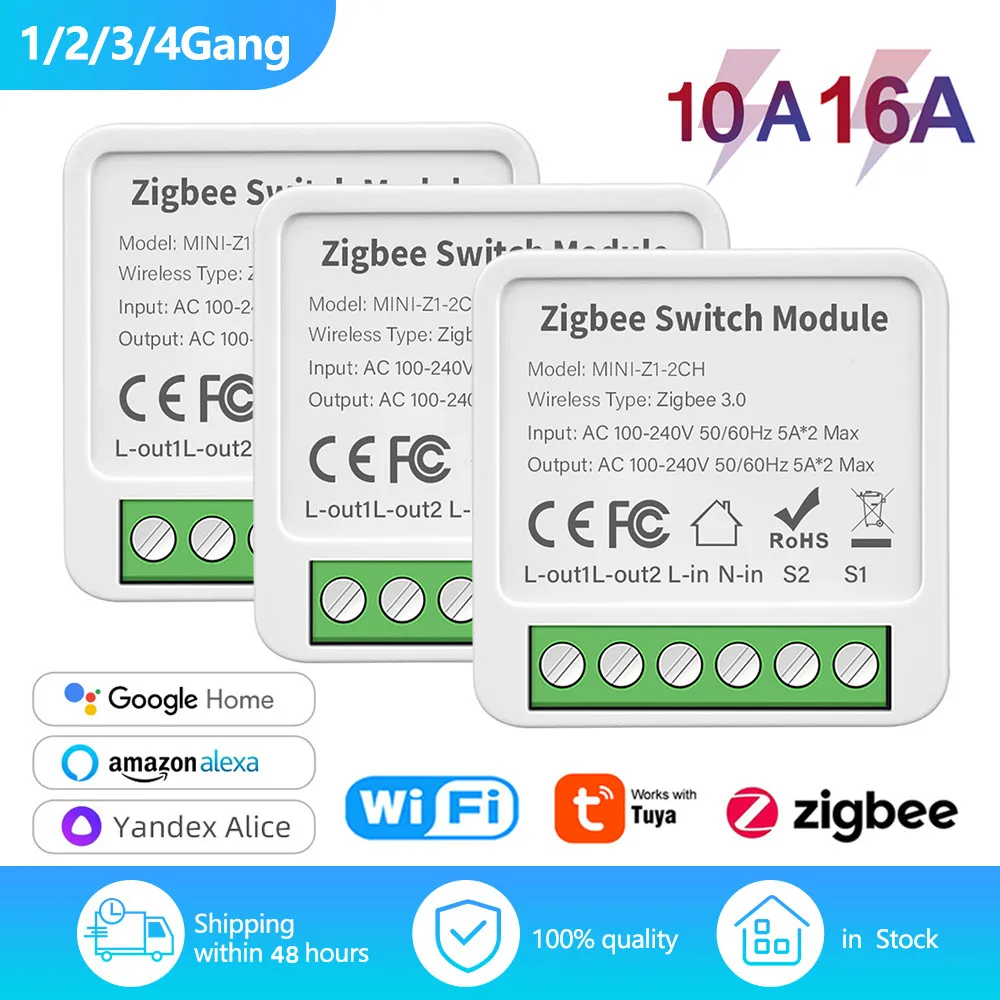 Tuya WiFi Zigbee Mini DIY Breaker Smart Switch Module Relay 1/2/3/4 Channel 2-way Control Work With Alexa Google Home Alice