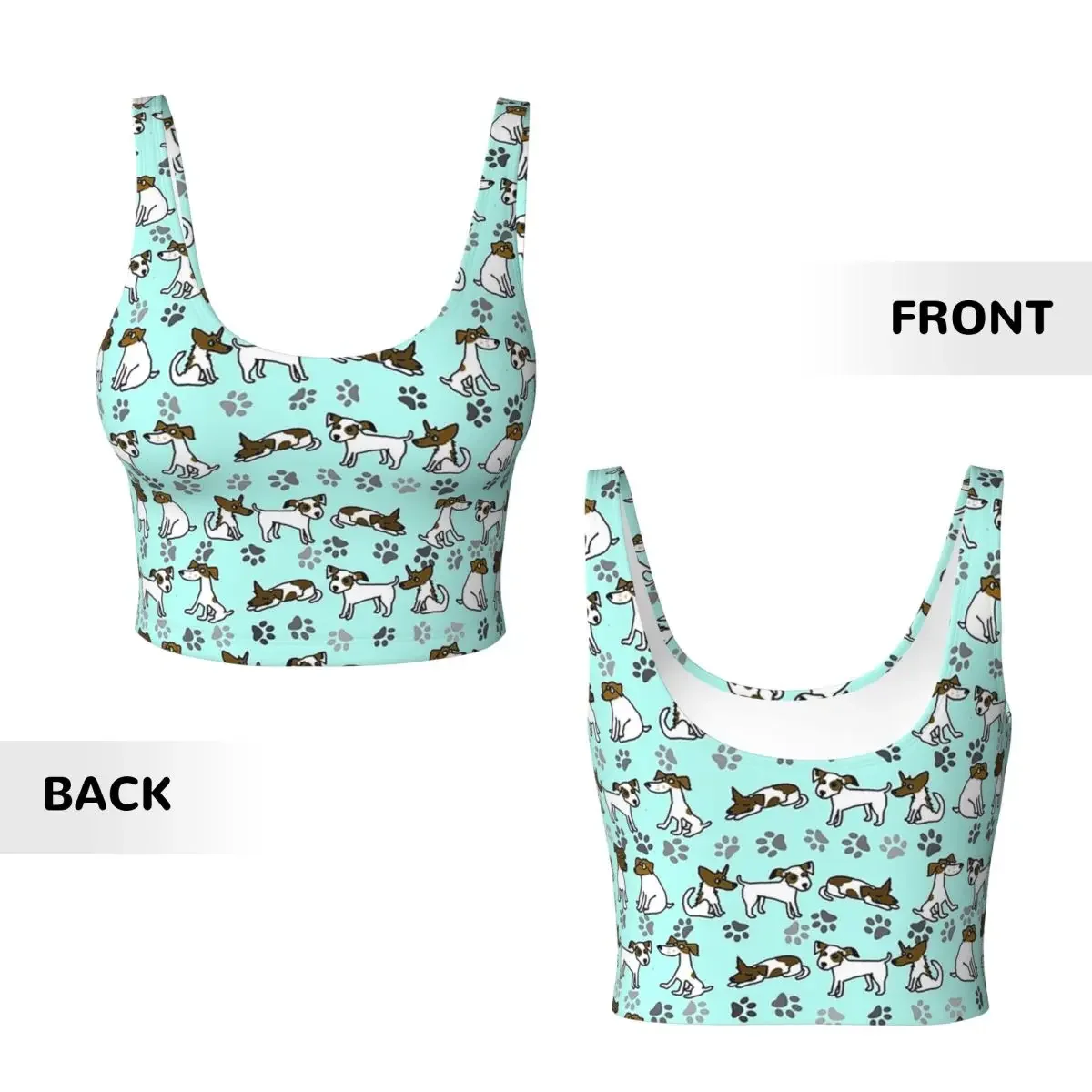 Custom Jack Russell Terrier Cartoon With Light Blue Background Women Sports Vest Bras Gym Workout High Impact Crop Tank Tops