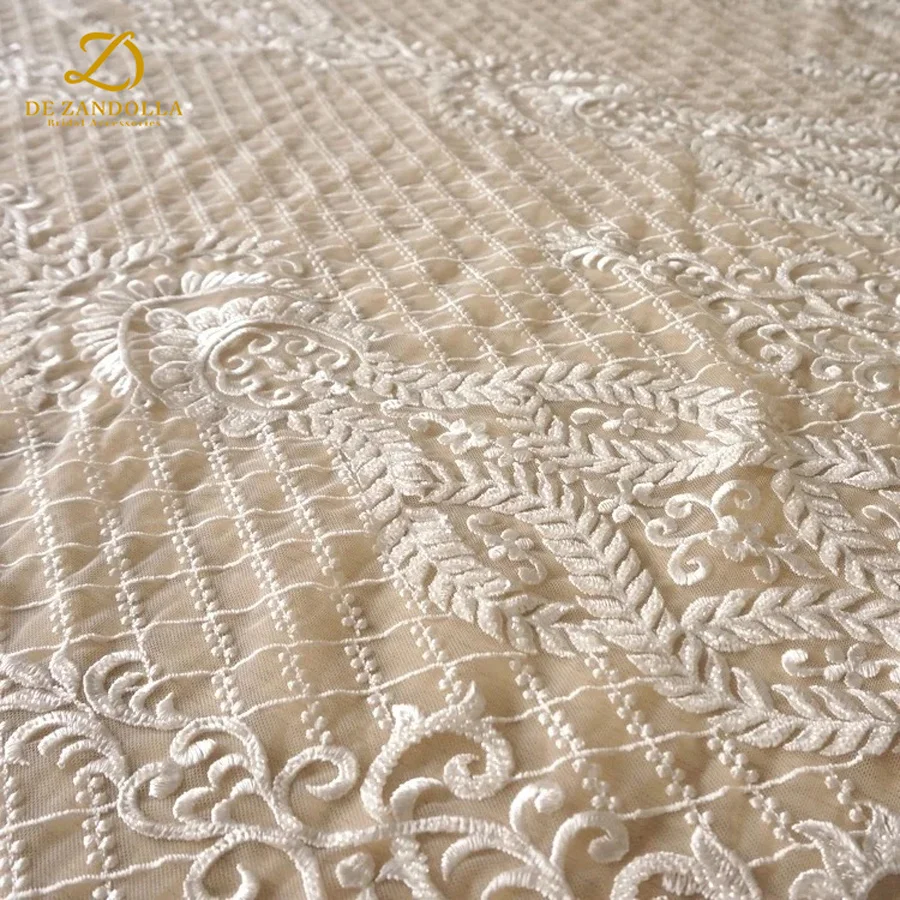 

1 yard off-white sequined bridal lace fabric width 120cm high quality Party Evening dress beads fabric