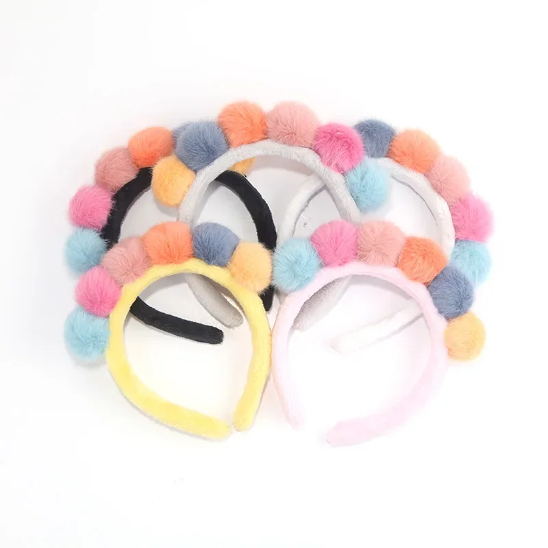 

Adjustable Kids Headband Colorful Pom Poms Candy Color Rainbow Design Girls Princess Hair Band for Summer Accessories