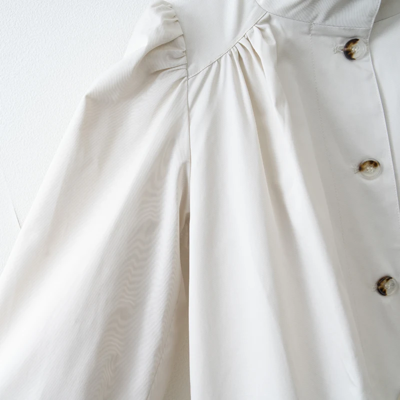 Women's Puff Sleeve Cotton Trench Coat for Spring and Fall