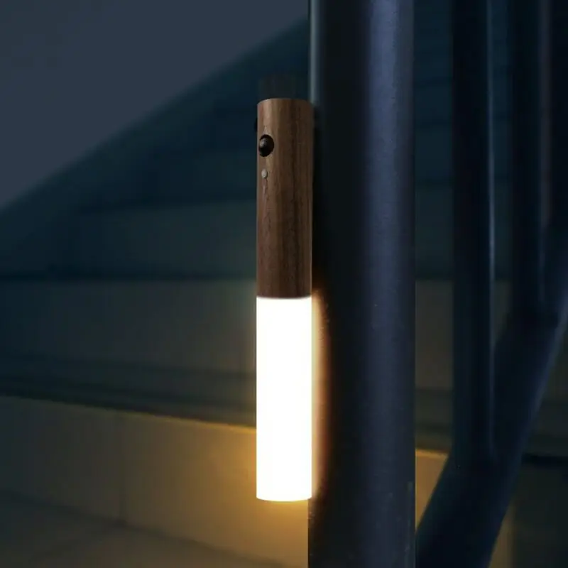 LED Wood USB Night Light lampada da parete magnetica armadio da cucina armadio luce scala domestica camera da letto tavolo Move lampada illuminazione da comodino