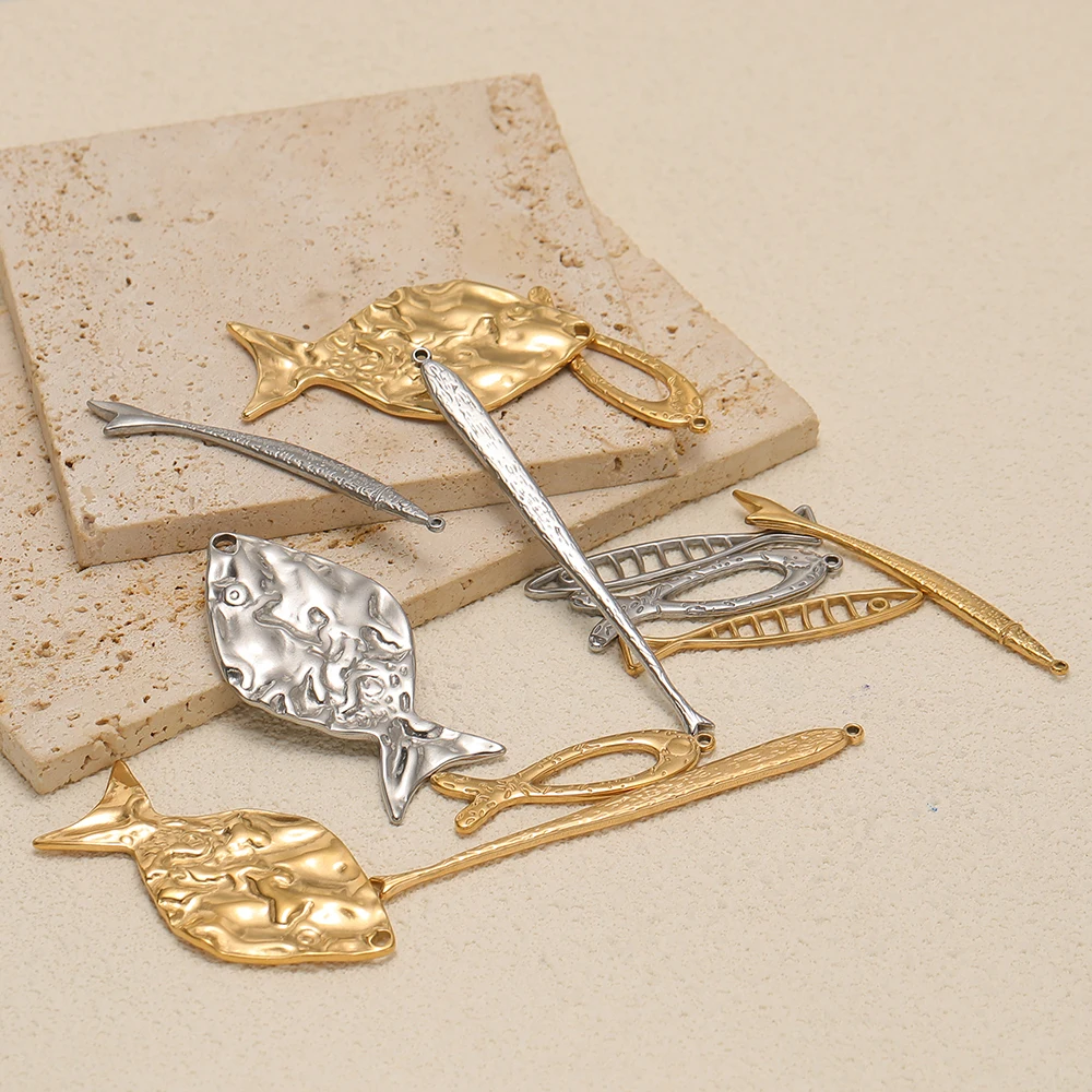 5 Stück Edelstahl Gold Lange Große Fisch-Anhänger für DIY Schmuckzubehör, Handgefertigte Halsketten-Anhänger und Ohrring-Zubehör – Detail 5