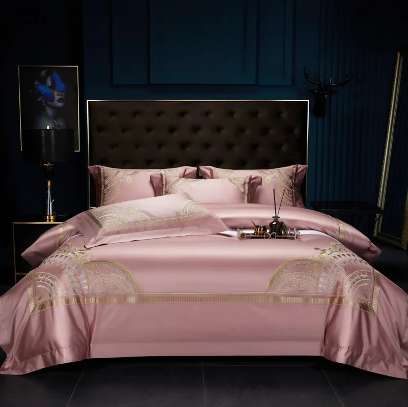 160 Thread Count Long Cotton Four Piece Set Cotton Embroidery Light Luxury Bedding Set European Style Sheet Four Piece Set