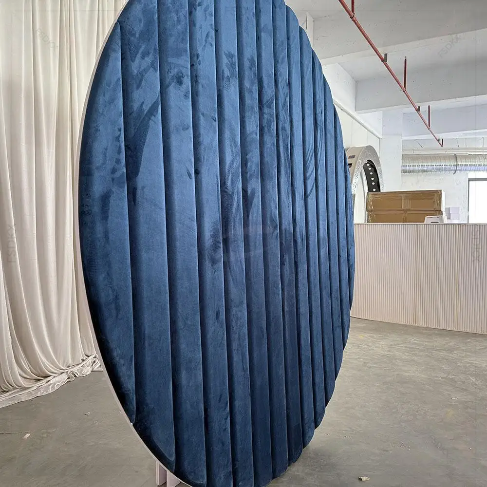 New Innovative Product Luxury Custom Dark Blue Event Stage Round Velvet Circular Cover Wedding Backdrop Wall