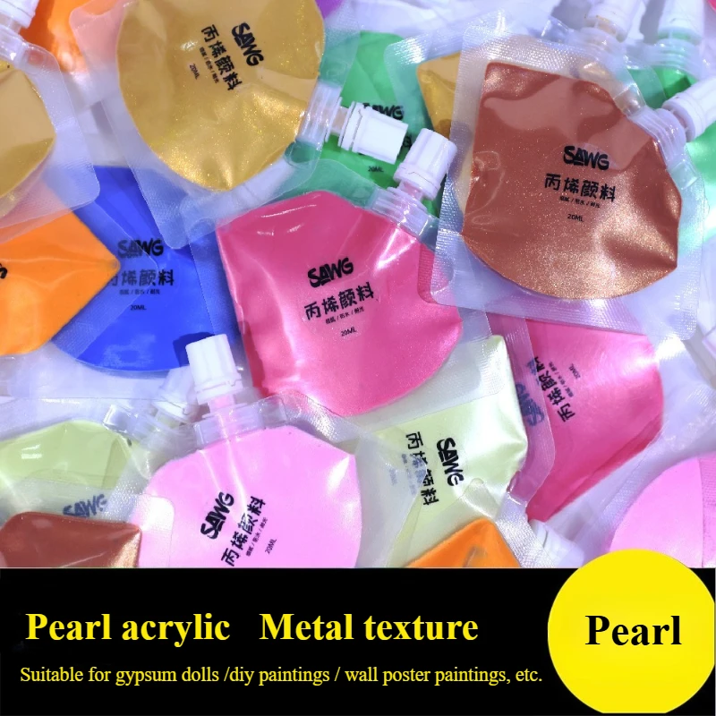 20ml Pearlescent Metallic Acrylic Pigment Waterproof Quick-drying No Fading for Hand-painted Graffiti DIY Handmade Artwork