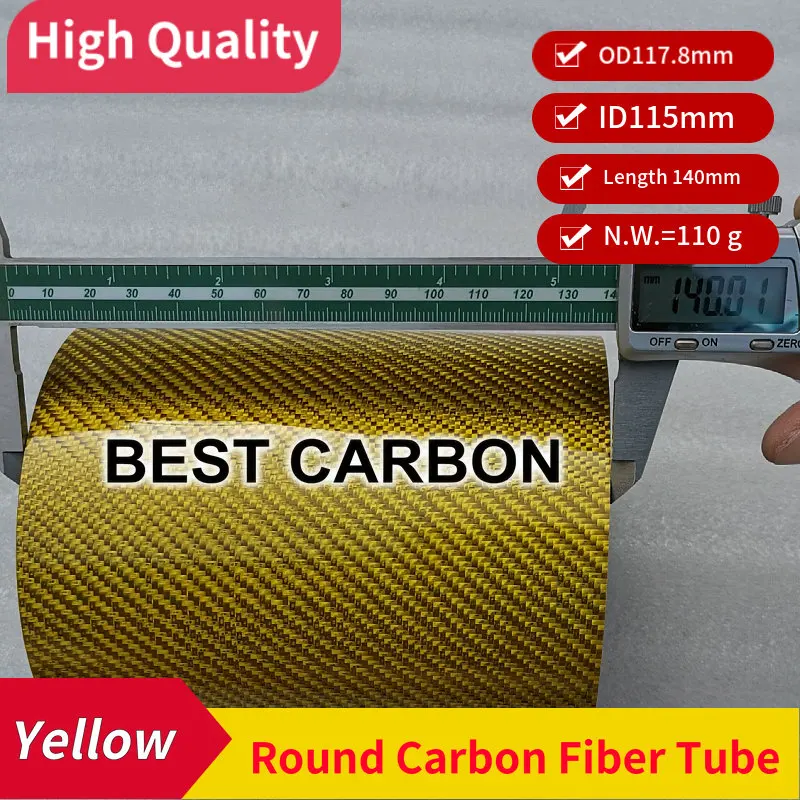 Free Shipping Yellow carbon fiber tube OD117.8 x ID115 x Length 140mm High quality glossy surface, light weight ,rigid tube