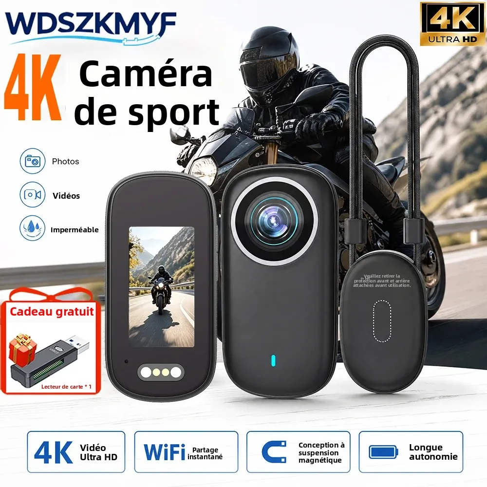 Caméra sportive WiFi 4K mini, étanche IP65, caméscope portable sans fil, caméra de vlog pour moto, cyclisme, enregistrement en extérieur