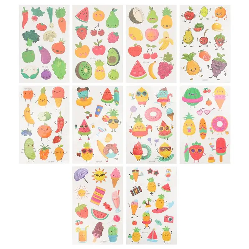 

10Sheets of Different Style Fruit Pattern Tattoos Stickers For Children Cute Body Decal Temporary Tatoos Kids Boys Girls Sticker