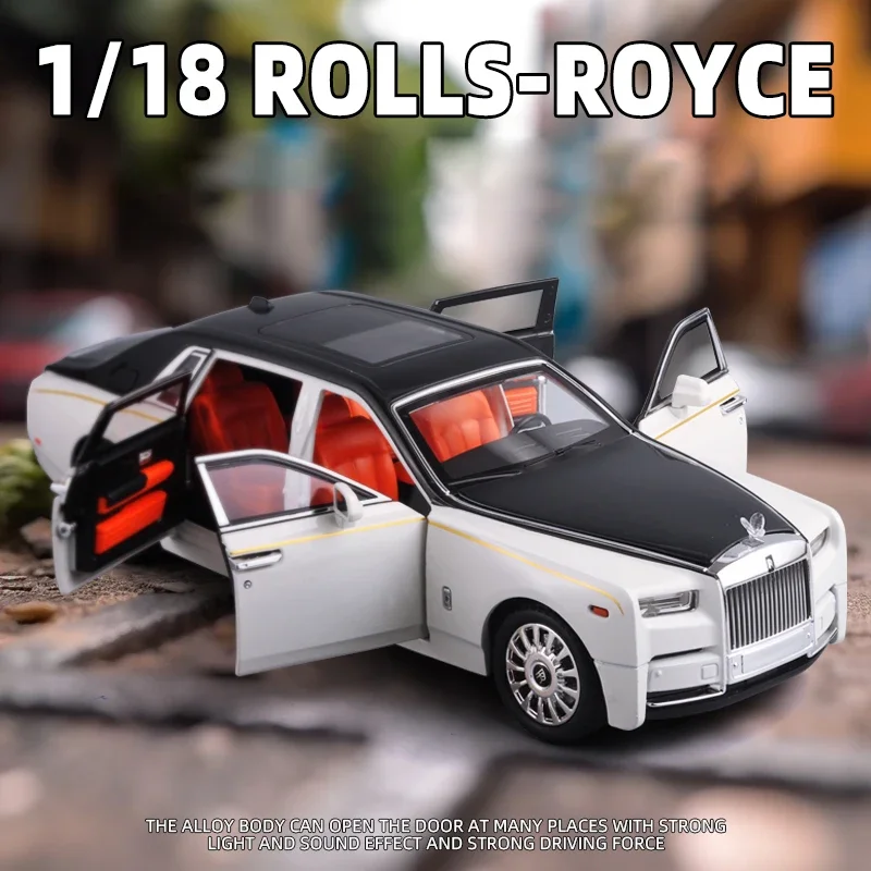 Großes 1:18 Rolls-Royce Phantom Metallmodellauto Sterndach Legierung Druckguss Miniaturfahrzeug Sound & Licht Spielzeugauto für Kinder Geschenk