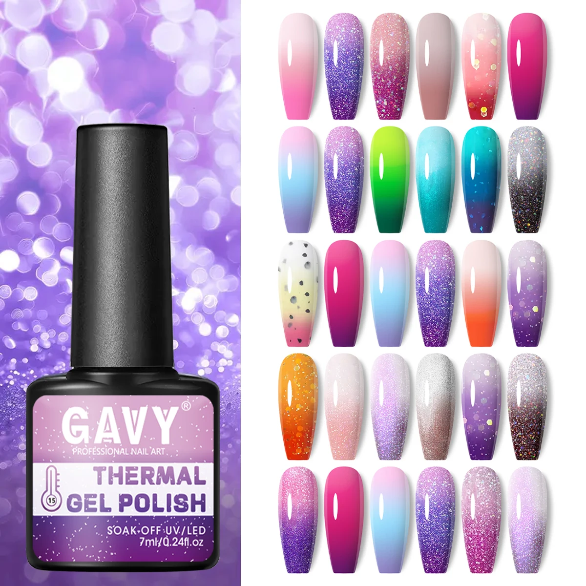 

GAVY 6-piece Temperature-Change Nail Polish Set - Color-changing gel nail polish set suitable for use in salons and at home