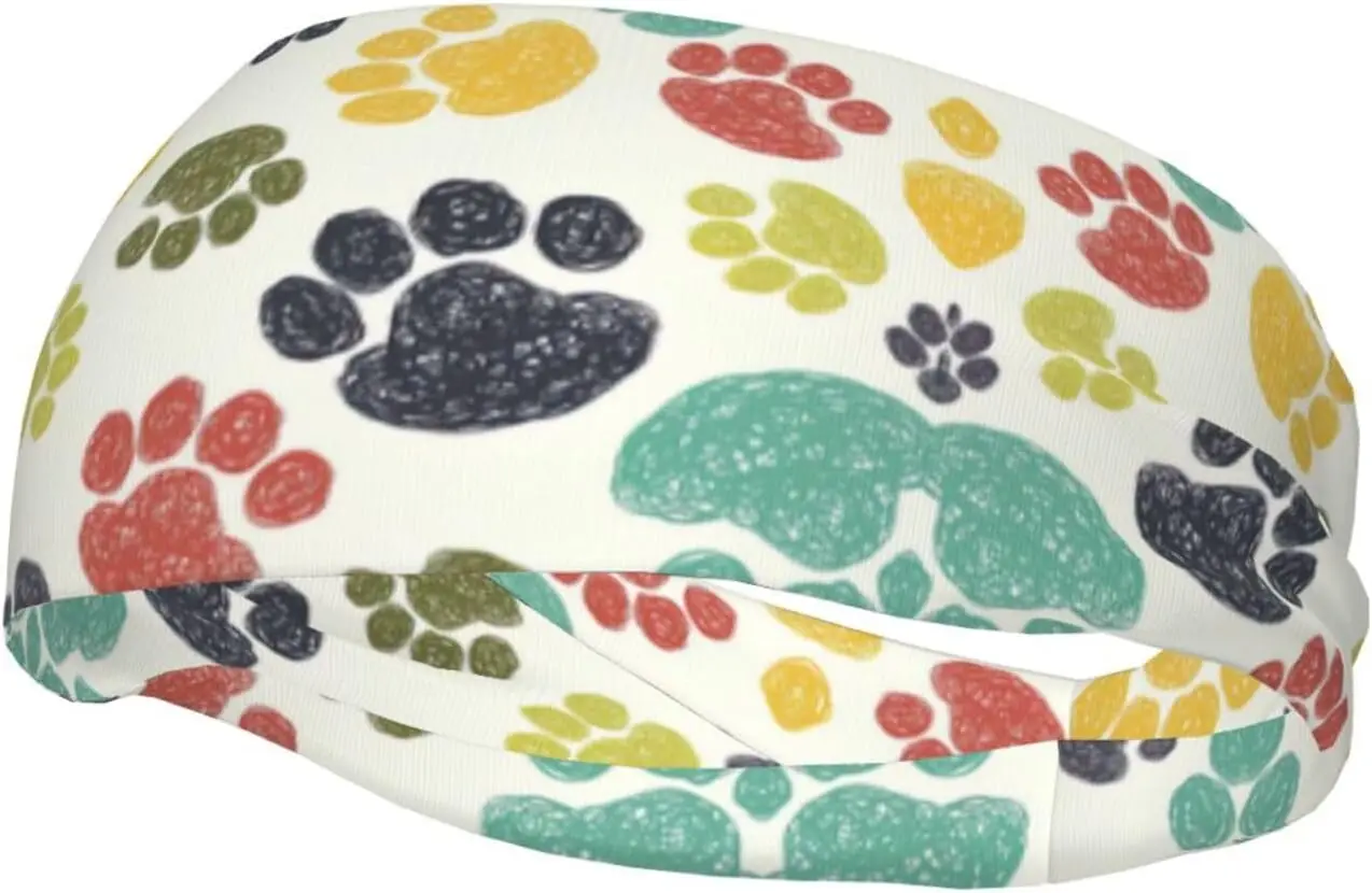 

Cute Colorful Dog Paw Print Stylish Sports Sweatband Stretchy Breathable and Moisture Wicking Headband for Gym