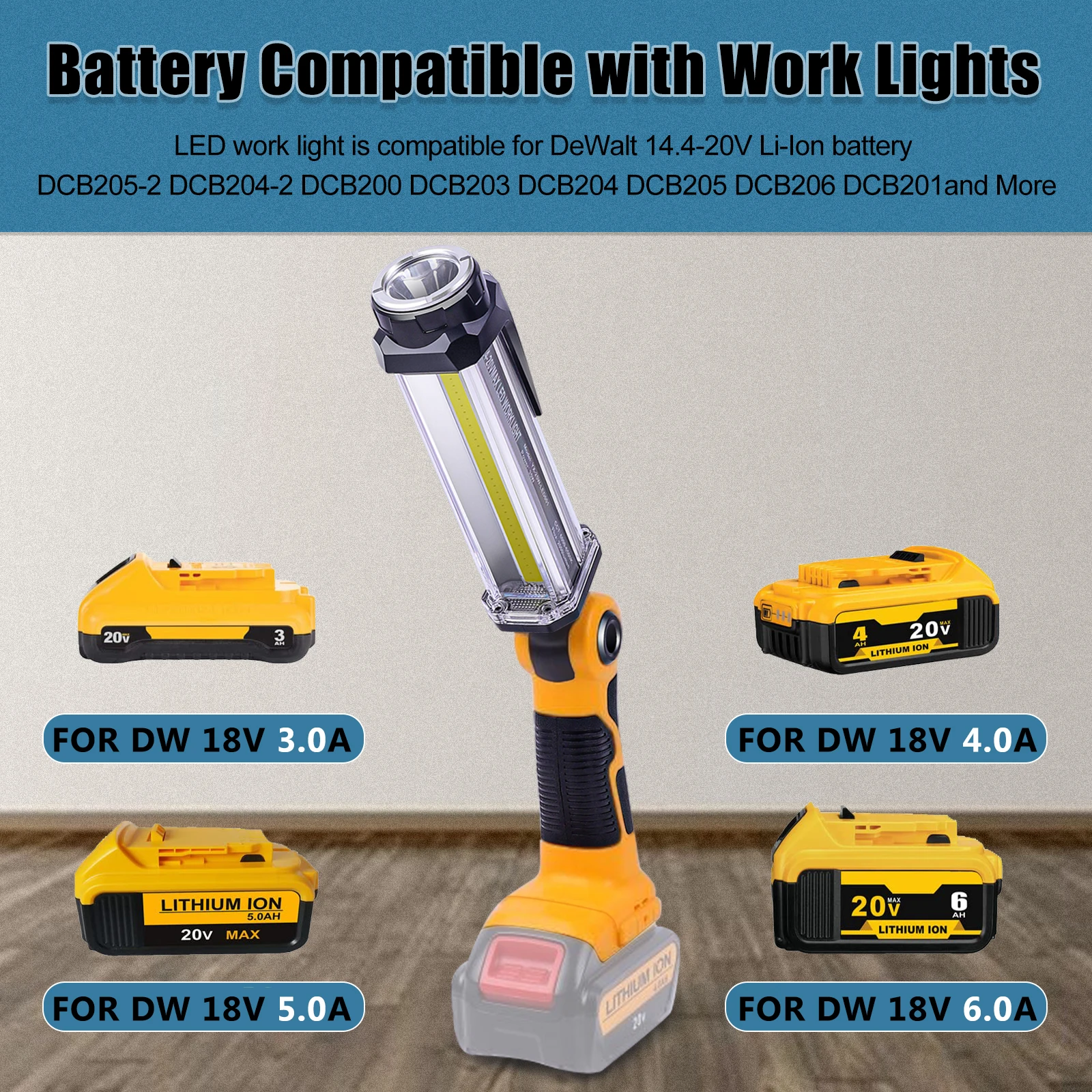 2000LM Cordless LED Work Light for Dewalt 20V Battery Outdoor Flashlight Portable Camping Lanterns with Hook (No Battery)