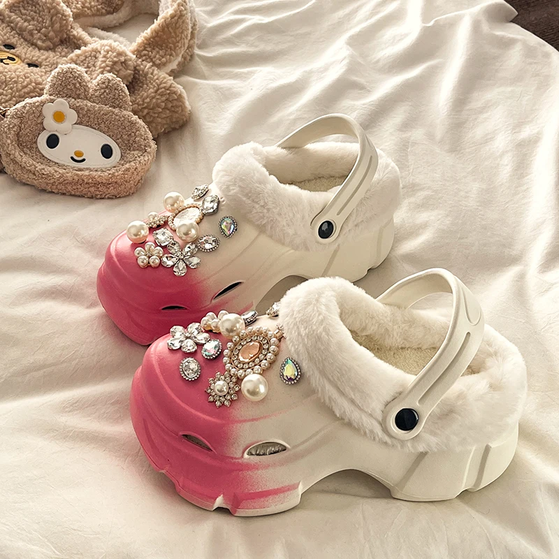 

String Bead House Slippers Platform Glitter Slides Shoes Cover Toe Slipers Women Jelly 2024 Crystal House Slippers Platform Stri