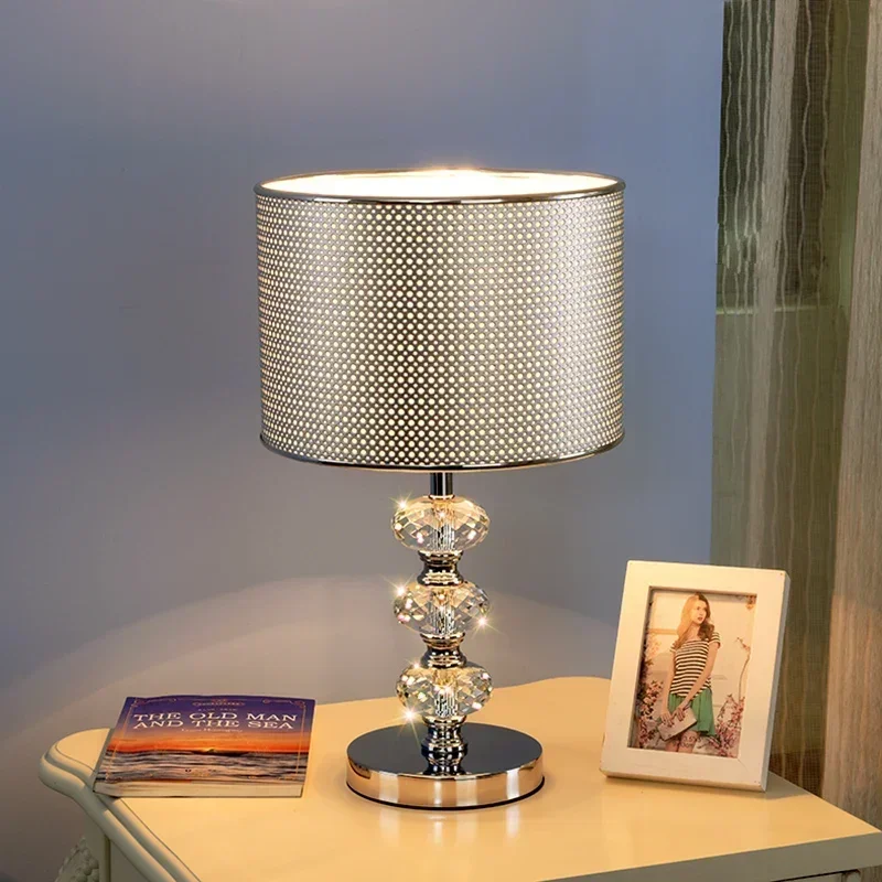 

American Luxury Crystal Gourd Silver Pvc Shade Led Table Lamp Living Room Sofas Bedroom Bedside Study Desktop Decoration Lights