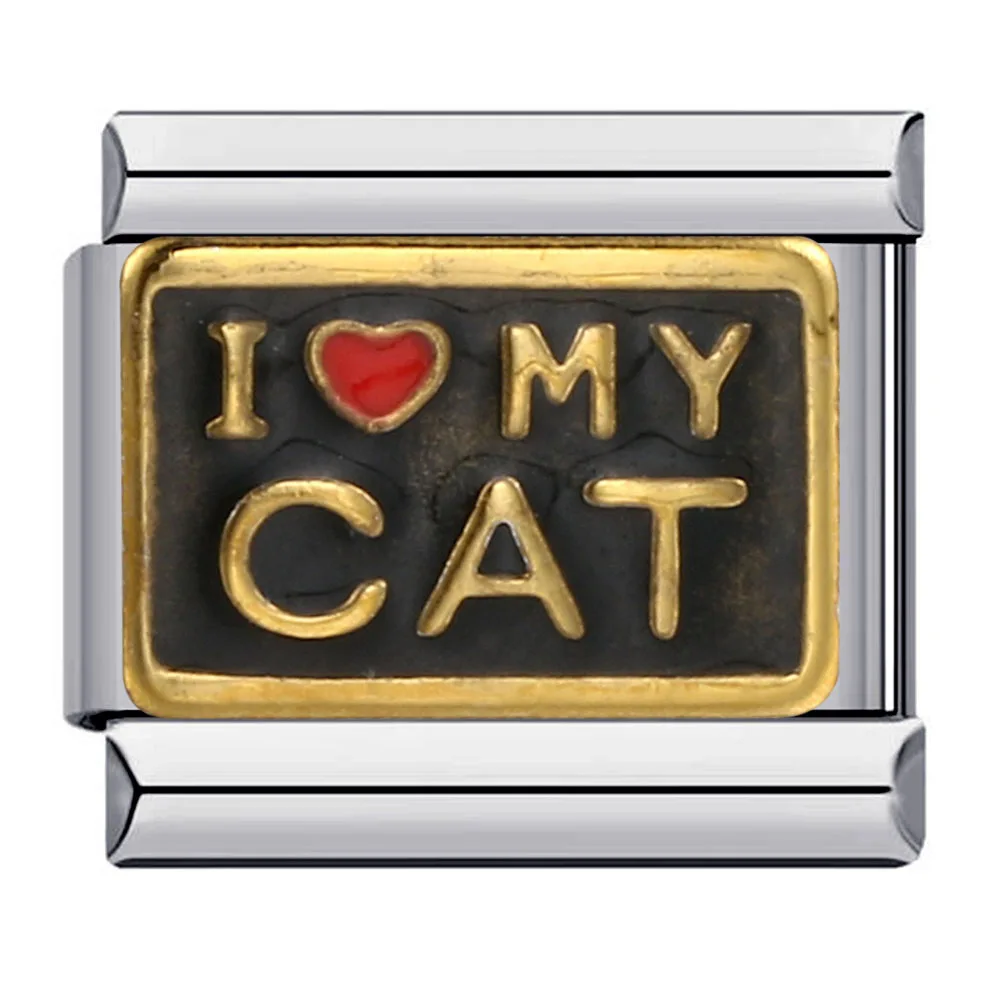 I Love My Cat Bingo Love Sweet English Letter Charm Link Bracelet Fit 9mm Elastic Chain Stainless Italian DIY Making Jewelry