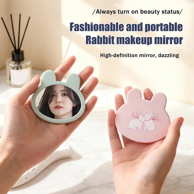 Cute Glass Cartoon Christmas Santa Claus Little Rabbit Mirror Easy To Carry Pocket Makeup Mirror Portable Mini Makeup Mirror