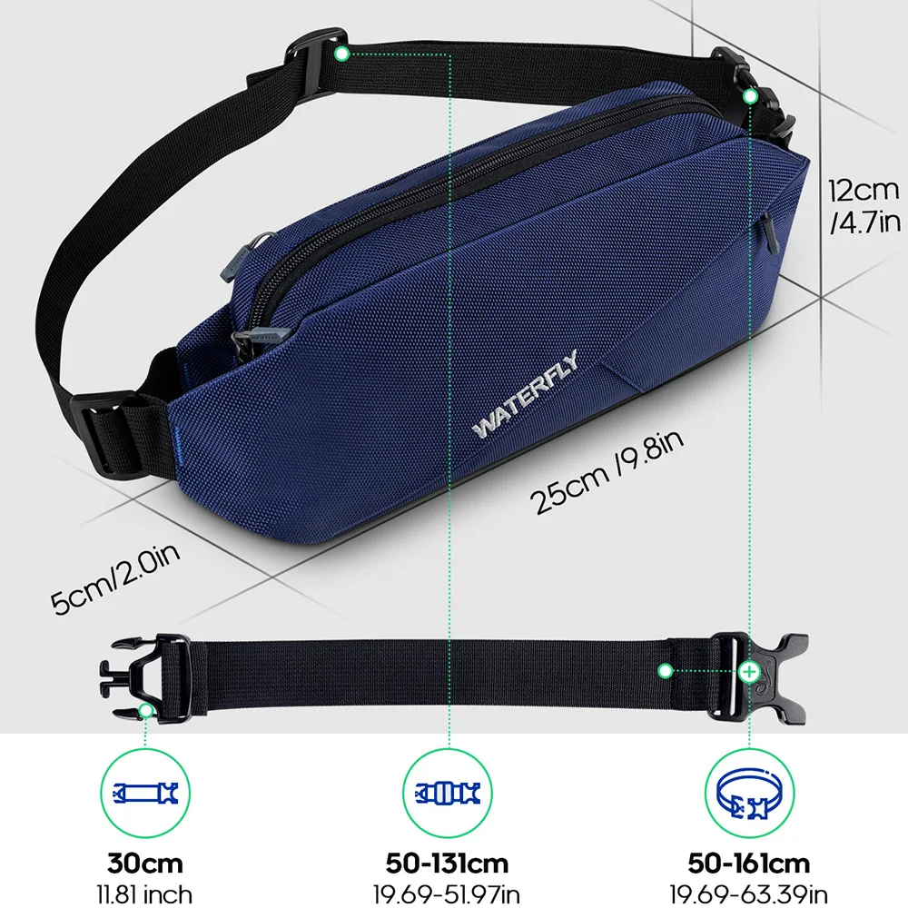 WATERFLY Crossbody Belt Fanny Pack Sports Walking Waist Bag Runner Belt Bum Bag Hip Fannie Pack Phanny Fannypack Woman Man