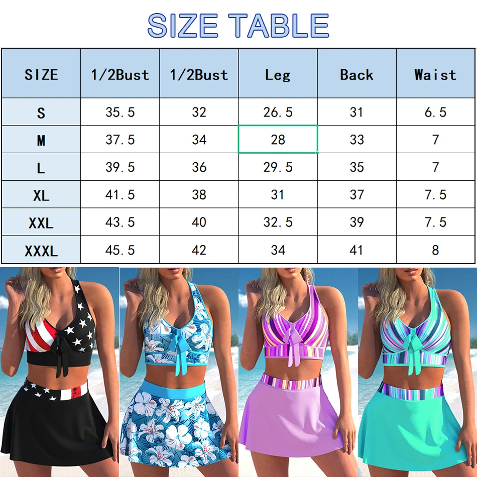 Summer Blue Print Skirt Swimsuit Women Bikini New High Waist Swimwear Cross Bow Sexy Beachwear Bathing Suit Biquini