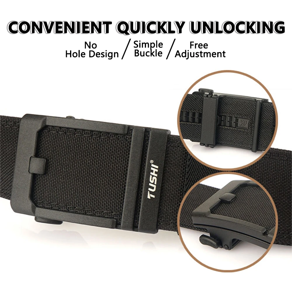 เข็มขัดยุทธวิธี TUSHI ขนาด 43 มม. สำหรับผู้ชาย หัวเข็มขัดโลหะแบบอัตโนมัติ เข็มขัดสำหรับเจ้าหน้าที่ตำรวจและทหาร ทำจากไนลอน 1100D เข็มขัดใส่ปืน เข็มขัดลำลองสำหรับผู้ชาย