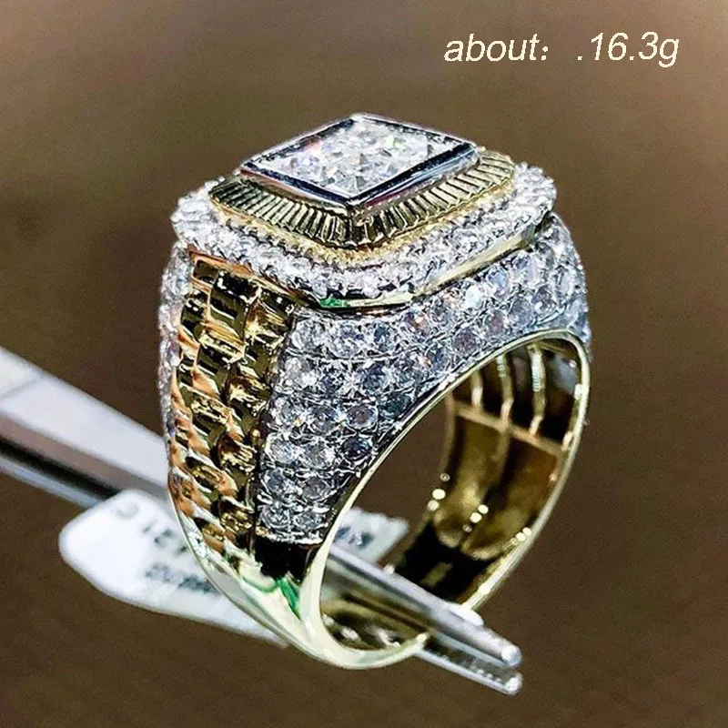 Milangirl High Quality Micro Pave  Stone Huge  Rings For Men Women Luxury White Zircon Engagement Jewelry Masculine Hip Hop