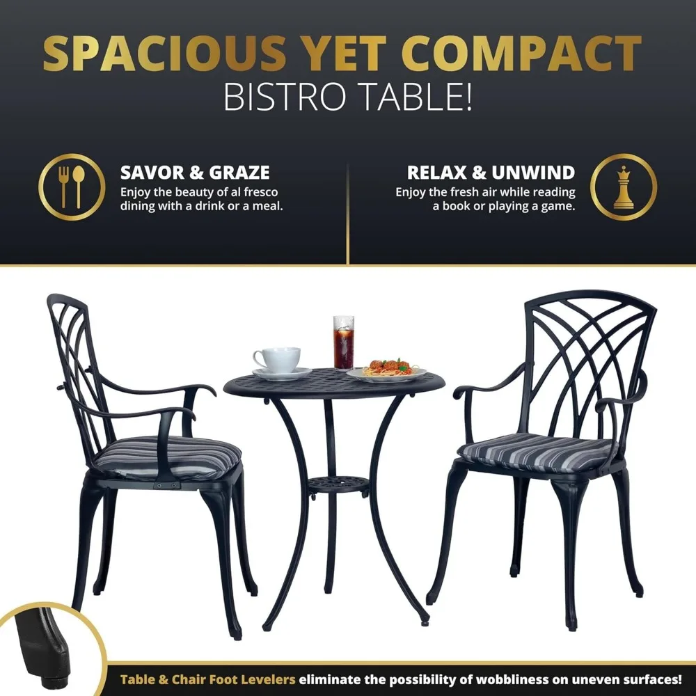 Ekta Set Bistro teras 24 inci 3 buah Set meja dan kursi Bistro aluminium cor dengan lubang payung Bistro Set 2