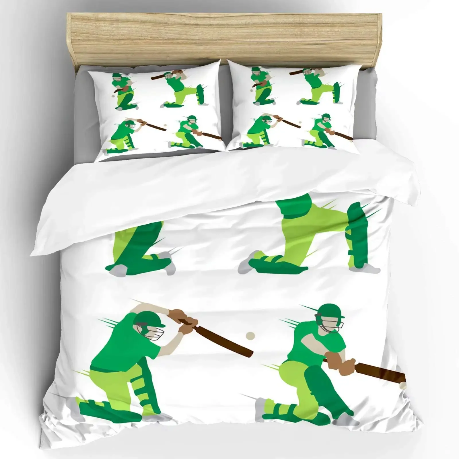 Cricket Duvet Cover Set Abstract Sports Pattern Bedding Set Microfiber Player Playing Game of Cricket Double Queen Quilt Cover