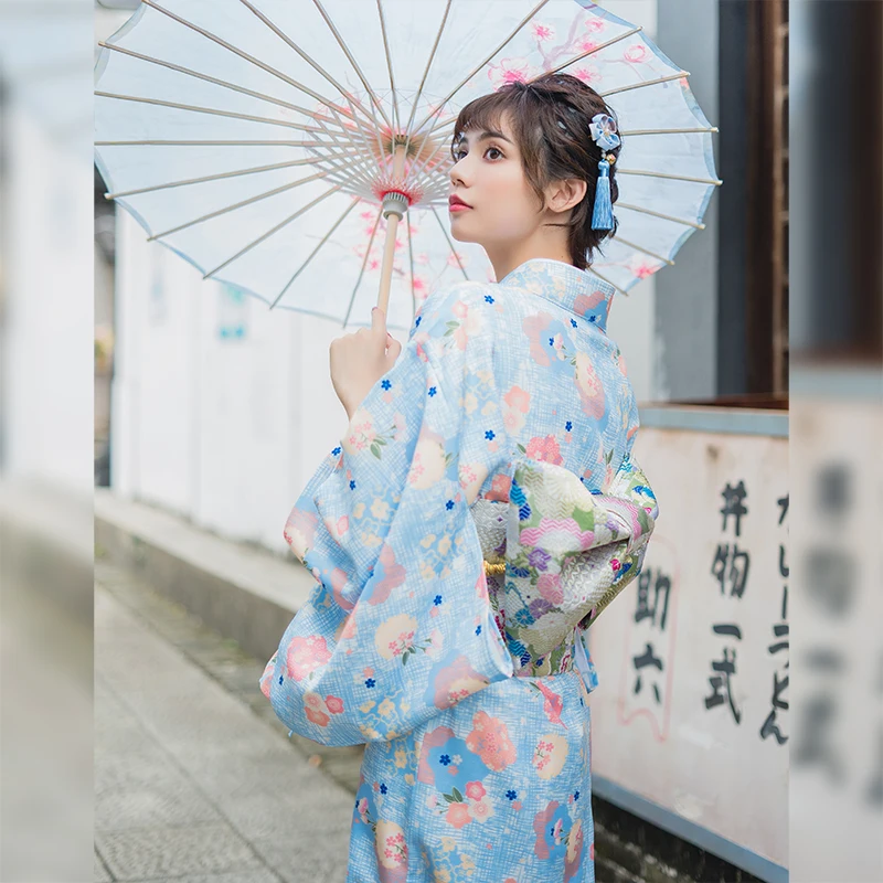 Vintage Style Women's Long Dress Traditional Japan Kimono Print Color Yukata Bathrobe Cosplay Photography Dress Graduation Dress