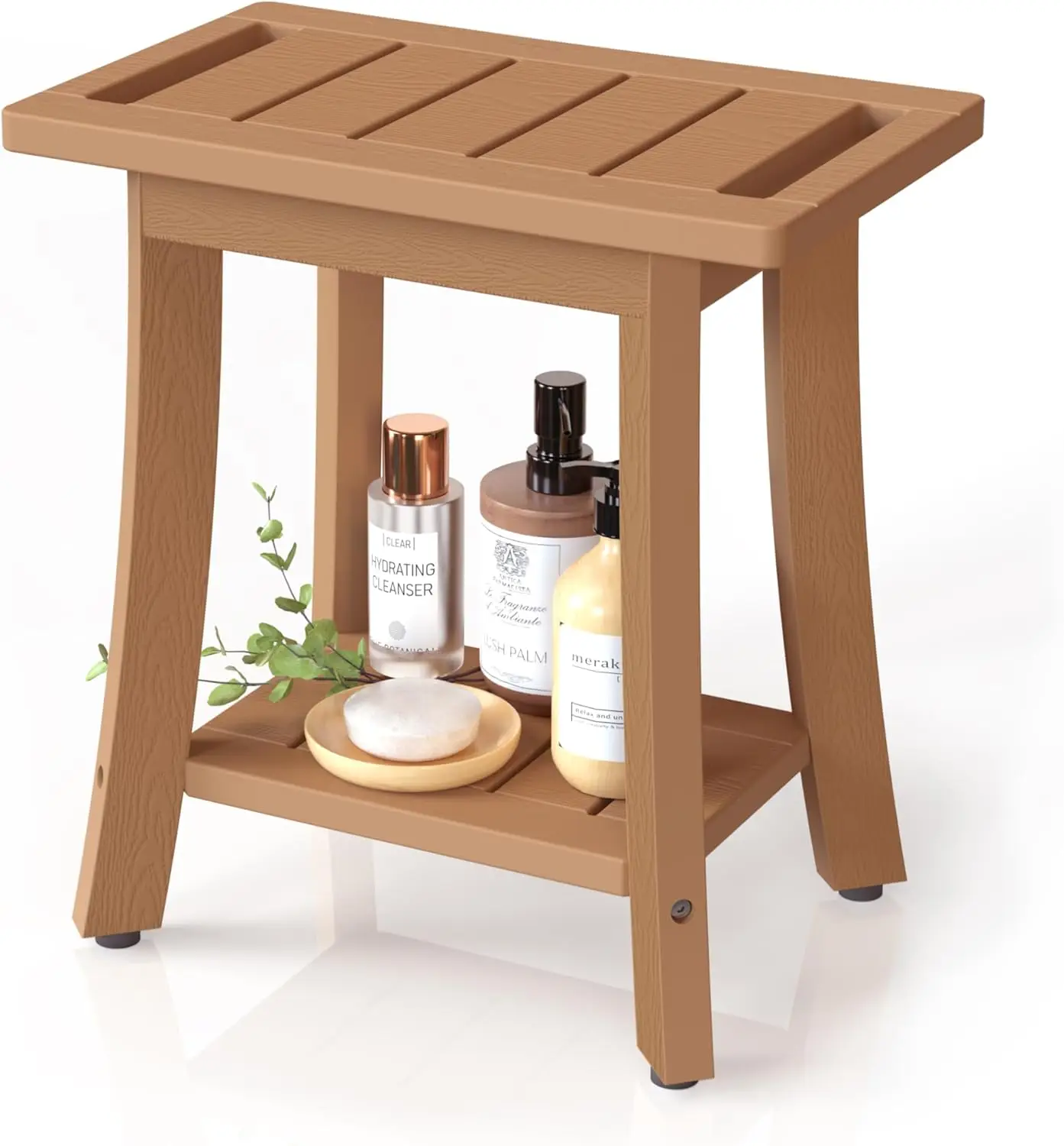

Waterproof Shower Benches for Inside Shower, Poly Lumber Shower Stool with Storage Shelf & Adjustable Feet, SPA Bathroom Seat