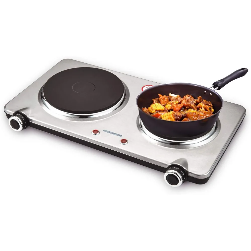 1800W Portable Electric Stove, 6 Speed Adjustable Thermostats, Stainless Steel Hot Plate for Kitchen, Dorm and Camping