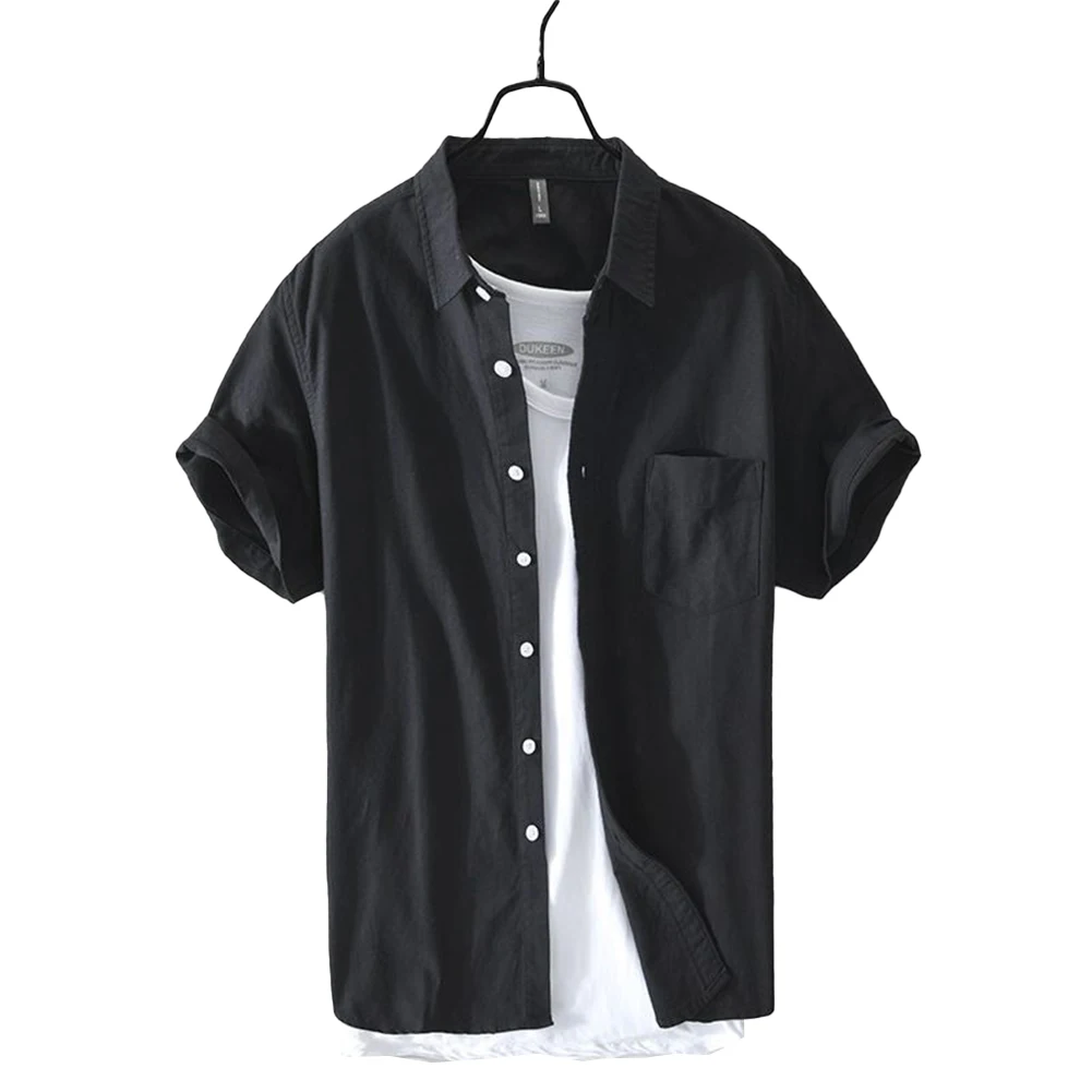 Fashion Shirt Top Cardigan Daily For Summer Holiday Lapel Men Polyester+Cotton Shirt Slight Stretch Solid Color