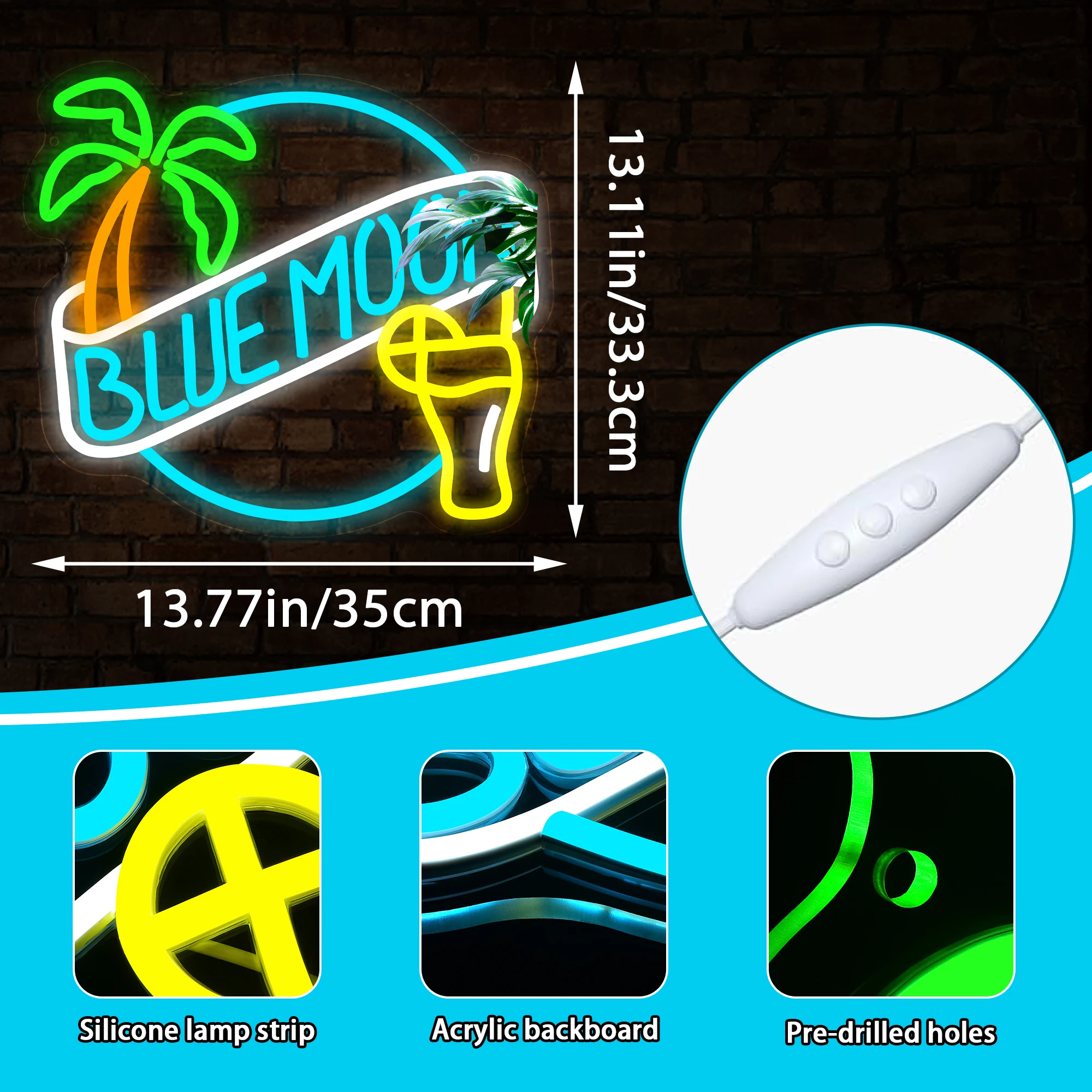 البيرة النيون لتزيين الحائط عكس الضوء النيون تضيء تسجيل للرجل الكهف الأزرق Led علامات الأعمال مناسبة لبار مخزن بيسترو #3