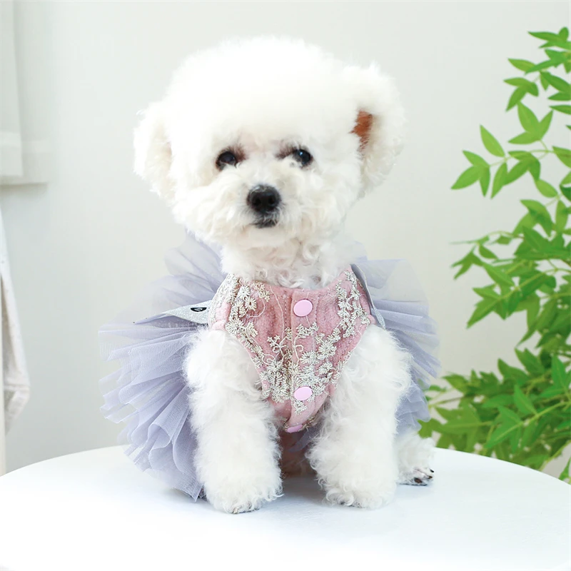 Miss Universe Tutu Skirt for Small Medium Dogs Hollow Flower Veil Fancy Vest Dress Female Pet Cat Clothes Princess Overalls