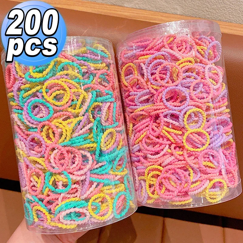 50/200pcs Sweet Colorful Hair Rope Bands Girls Kids Small Elastic Ponytail Holder Nylon Headband Cute Mini Scrunchie Rubber Ties