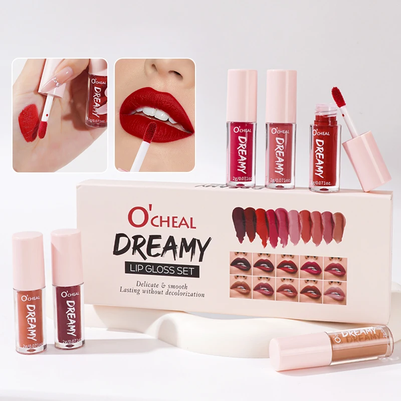 OCHEAL 10 Farben/Set Traumhafter Matter Lipgloss Samtiger Flüssiger Lippenstift Nicht Klebend Langanhaltender Lip Tint Damen Lippen-Make-up Geschenkset