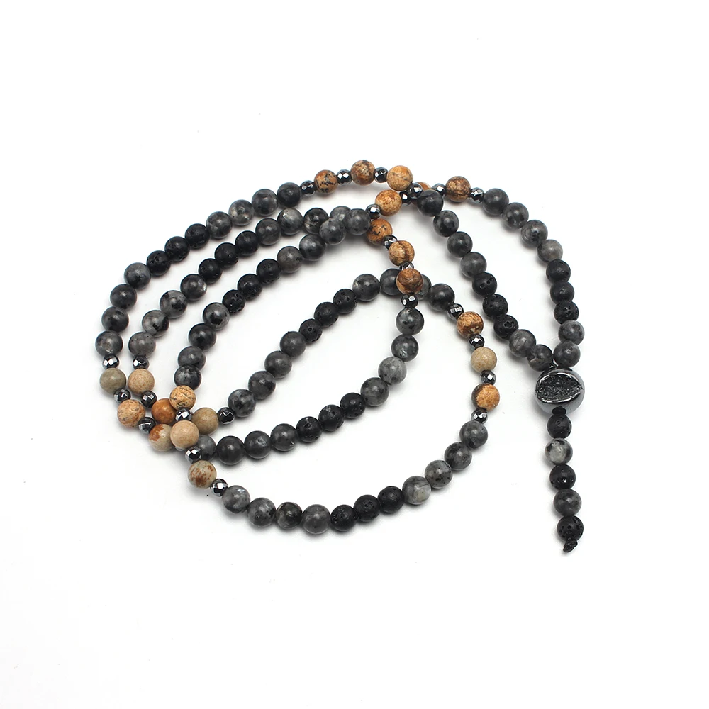 6mm Natural Map Stone Black Shimmerstone Hematite Necklace for Men and Women