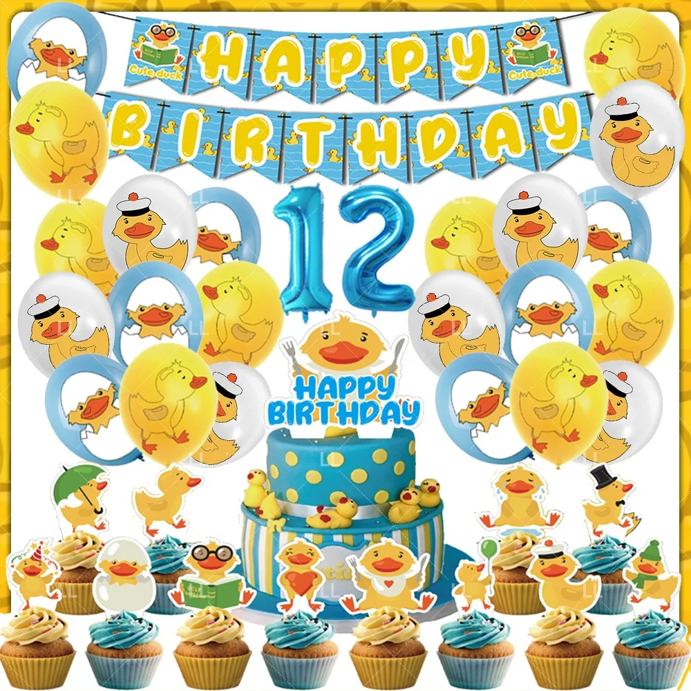 Niedliches gelbes Enten-Thema, Geburtstagsparty-Zubehör, Hintergrund, Teller, Tischdecke, Ballon, Fotografie-Hintergrund, Dekoration, Kindergeschenk – Detail 1