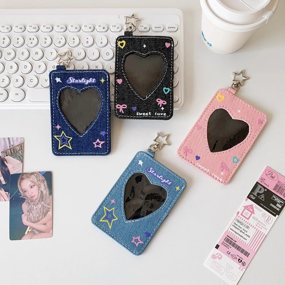 Trend Y2K Card Holder Denim with Keychains K-Pop Idol Photo Card Storage Case 3inch Photocard Holder Girls