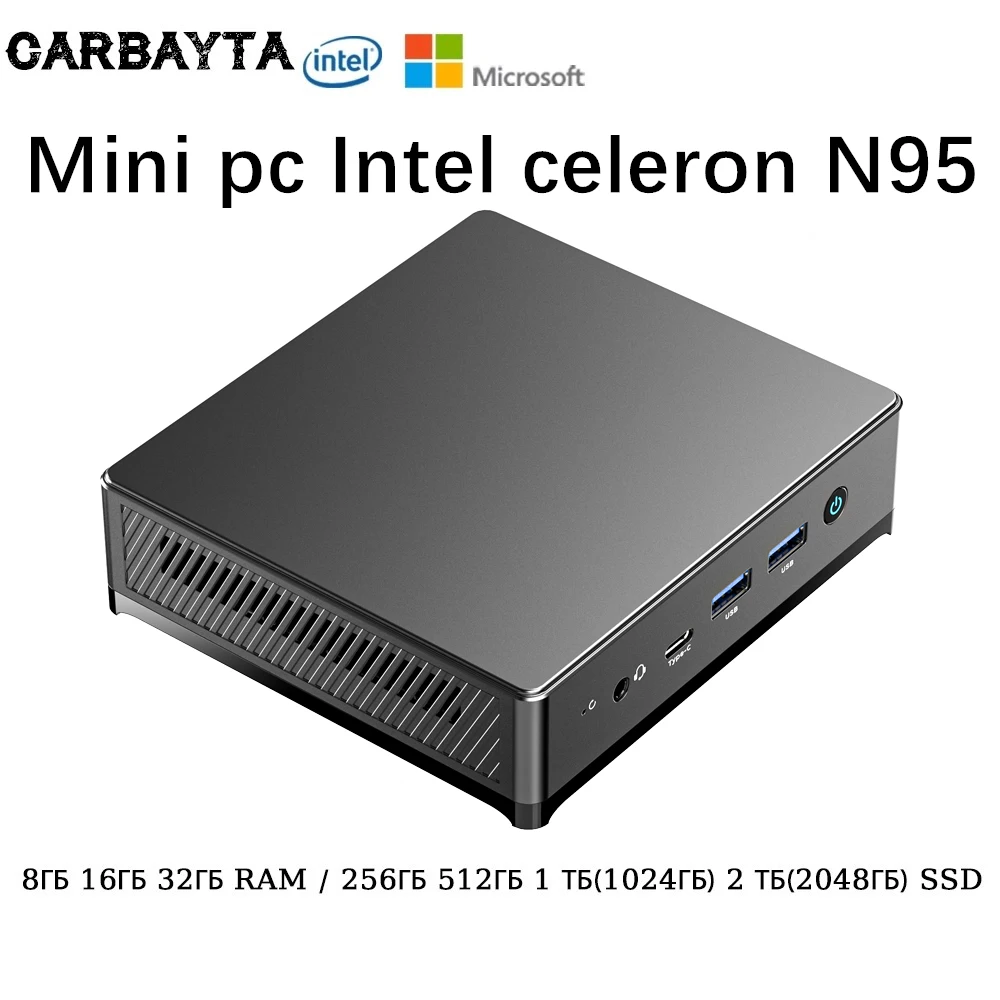 Carbayta-ミニPC Windows 10および11, Intel n95,n100,3.4GHz,超小型,ポケットコンピューター,デュアルHDMI, 2x4k,60Hz,wifi5,bt4.2