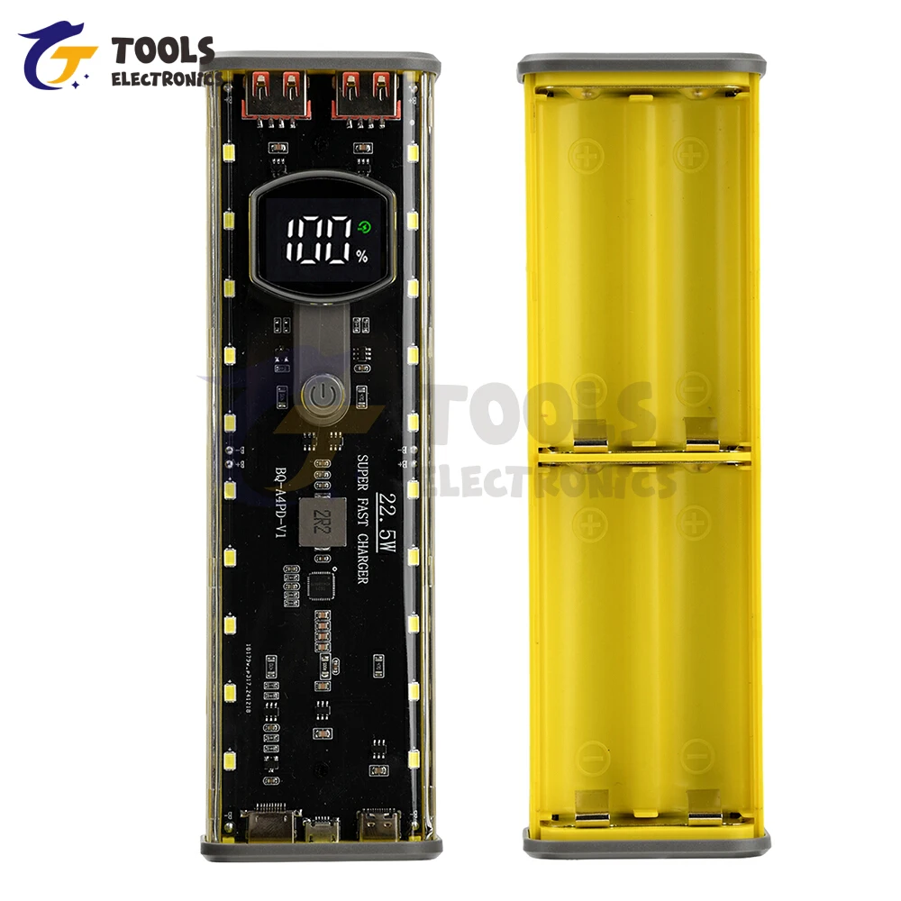 

4*21700 DIY Power Bank Case Mecha Transparent Model Battery Case No soldering PD Mobile Power Sleeve with Outdoor Light